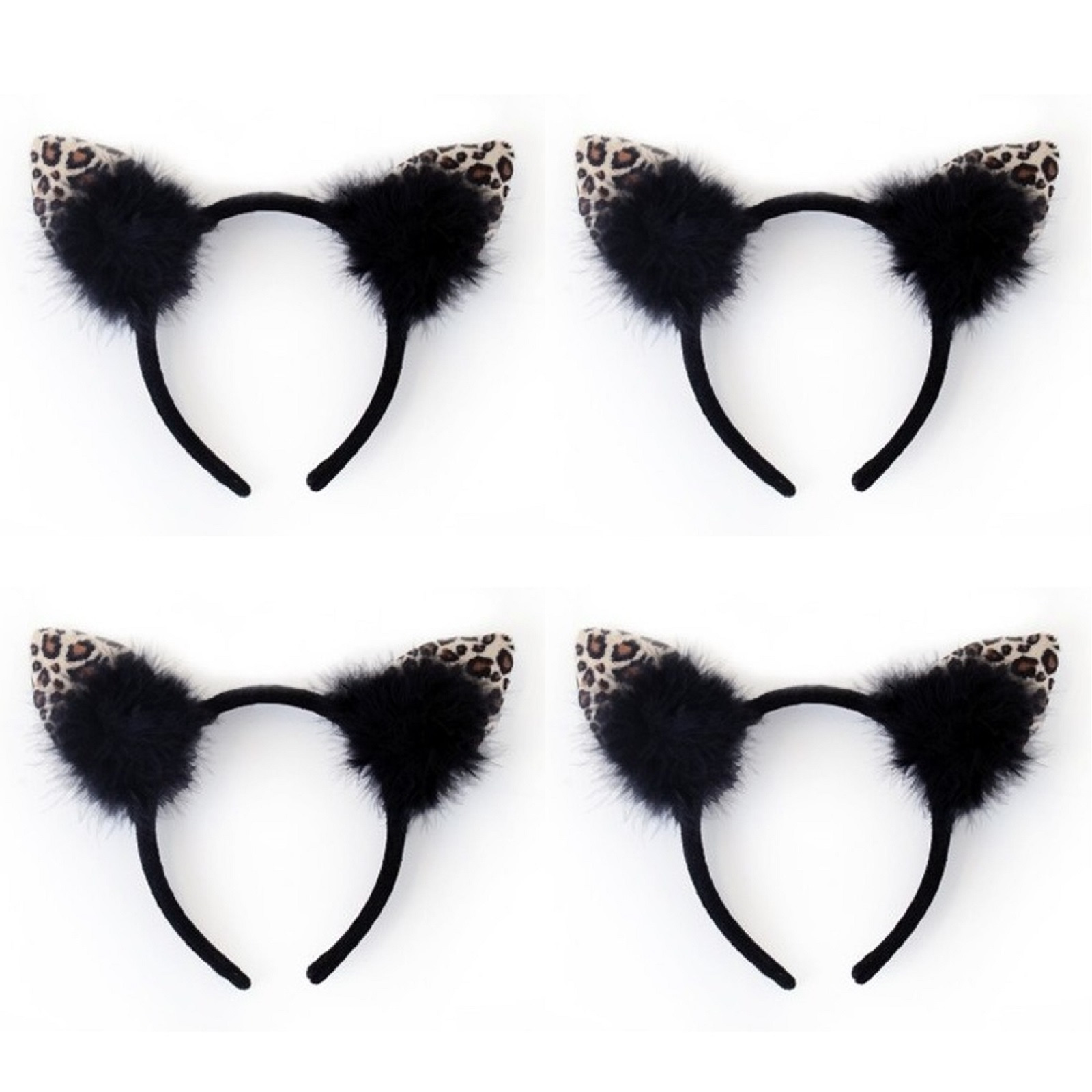 4x stuks zwarte diadeem met luipaard-katten oortjes voor dames