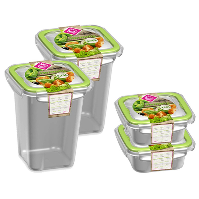 4x Voedsel plastic bewaarbakjes 0,25 en 0,75 liter transparant-groen