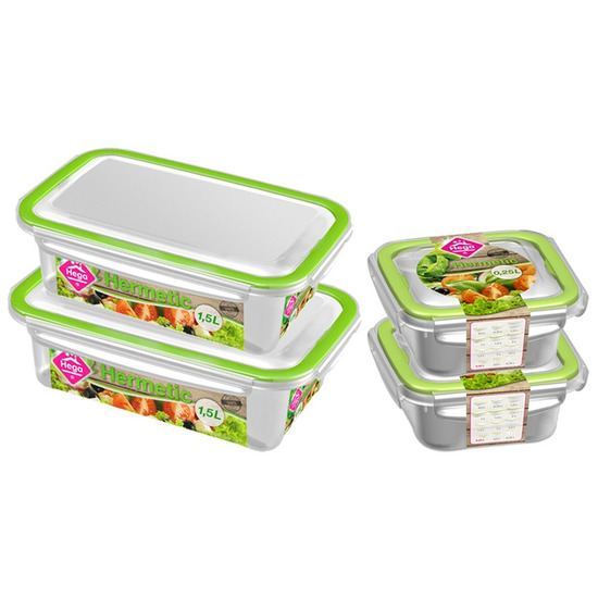 4x Voedsel plastic bewaarbakjes 0,25 en 1,5 liter transparant-groen