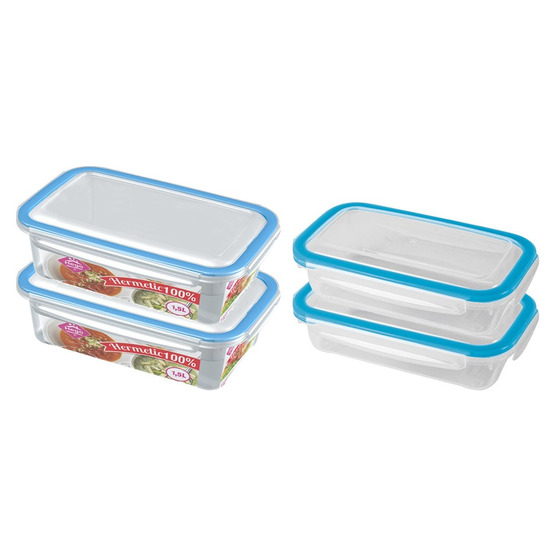 4x Voedsel plastic bewaarbakjes 0,5 en 1,5 liter transparant-blauw