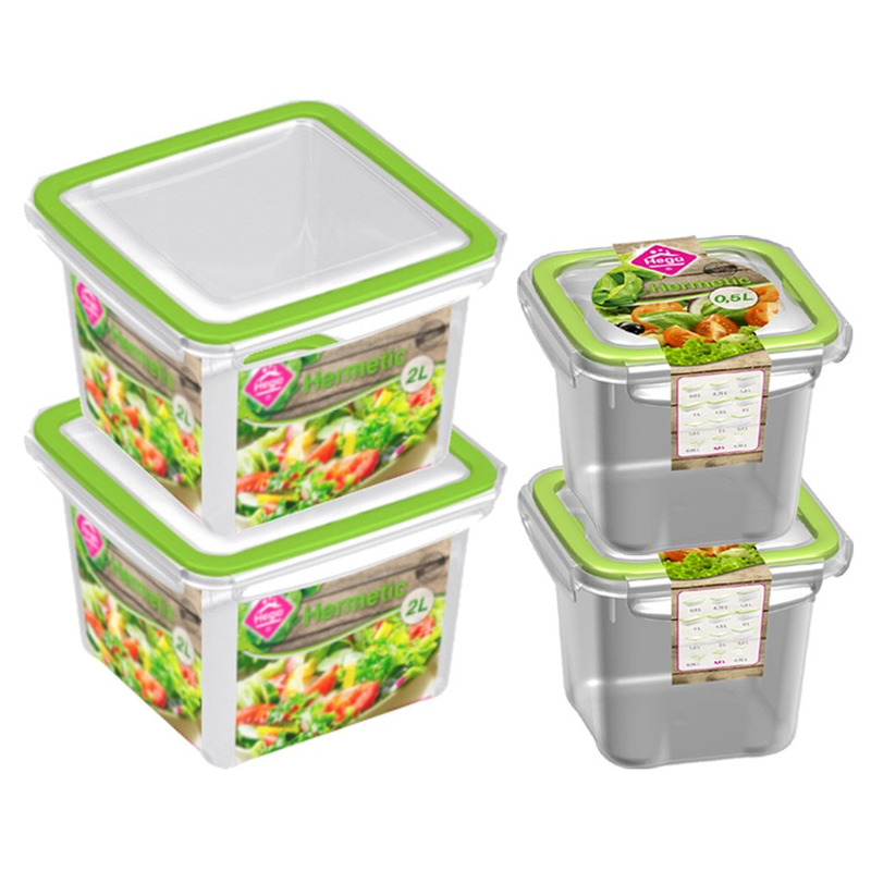 4x Voedsel plastic bewaarbakjes 0,5 en 2 liter transparant-groen