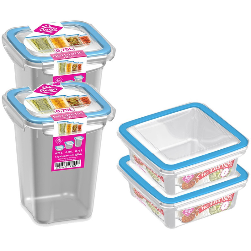 4x Voedsel plastic bewaarbakjes 0,75 en 1 liter transparant-blauw