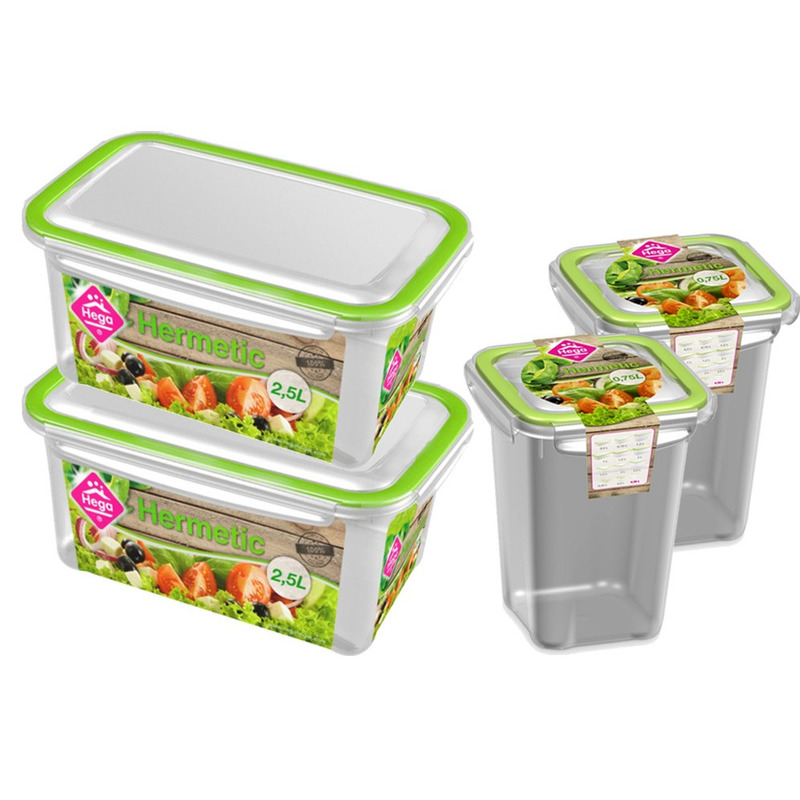 4x Voedsel plastic bewaarbakjes 0,75 en 2,5 liter transparant-groen