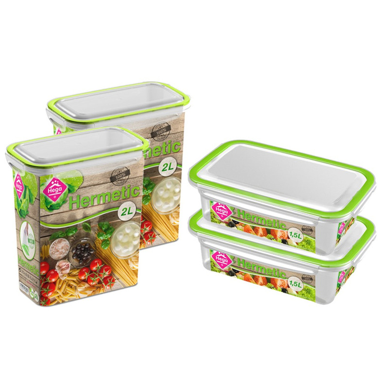 4x Voedsel plastic bewaarbakjes 1,5 en 2 liter transparant-groen
