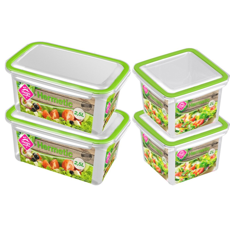 4x Voedsel plastic bewaarbakjes 2 en 2,5 liter transparant-groen