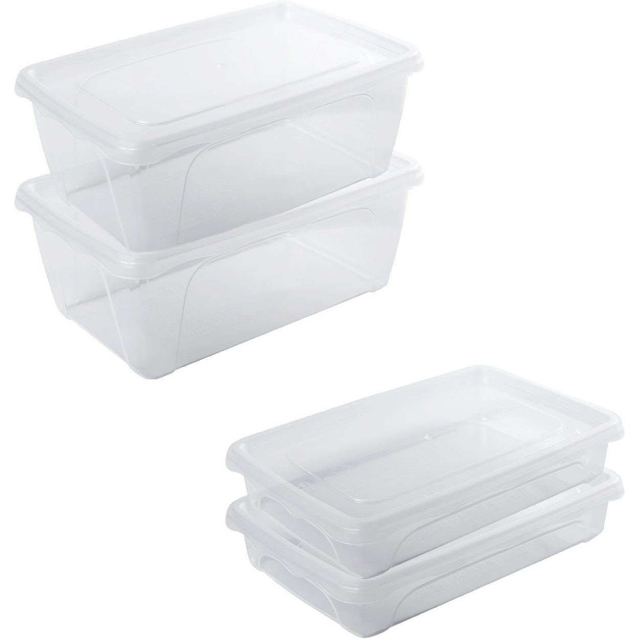 4x Voedsel plastic bewaarbakjes laag 0,5 en 1 liter transparant