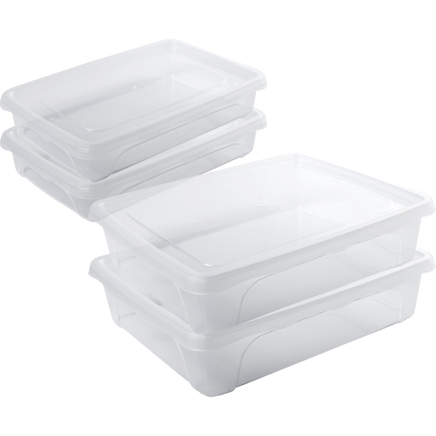 4x Voedsel plastic bewaarbakjes laag 0,5 en 2 liter transparant