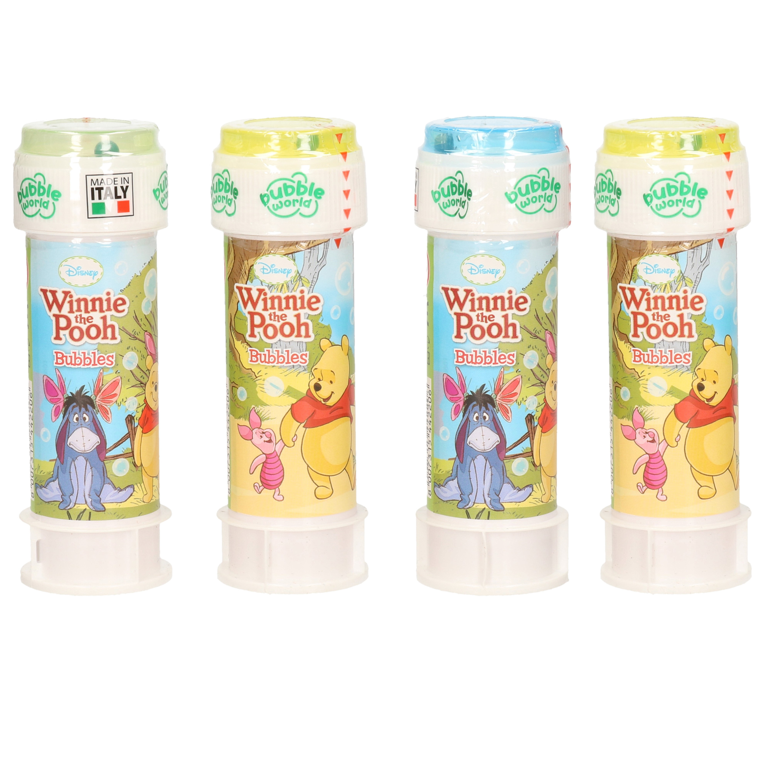 4x Winnie de Poeh bellenblaas flesjes met bal spelletje in dop 60 ml voor kinderen