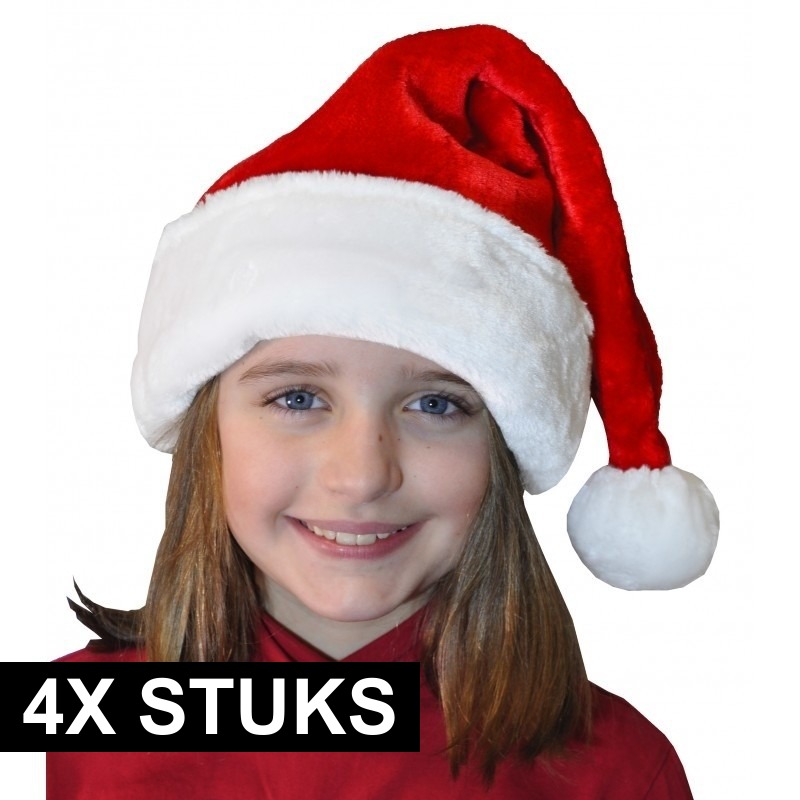 4x Zachte pluche kerstmutsen voor kinderen