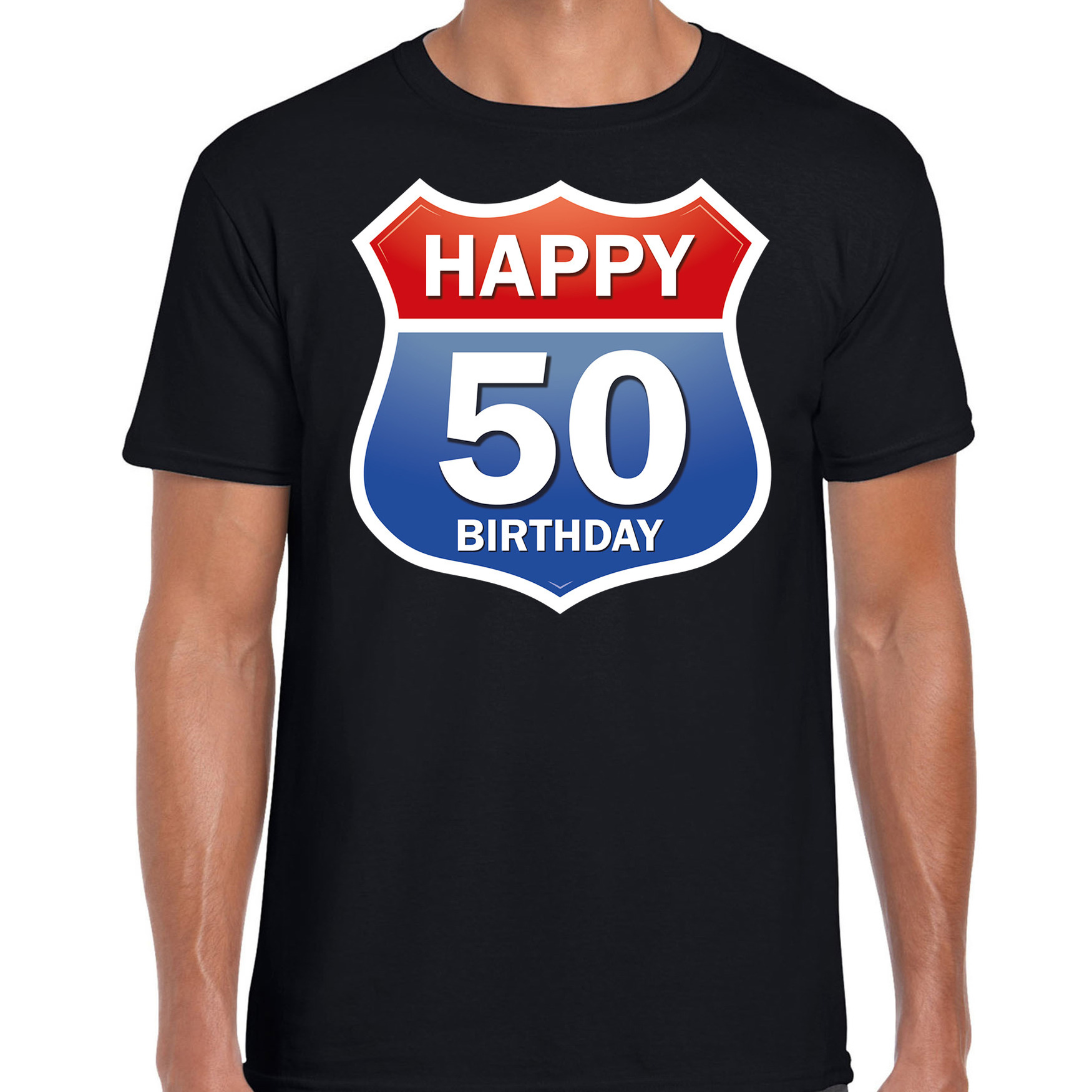 50e verjaardag Happy Birthday shirt-kleding route bord 50 jaar-Abraham zwart voor heren