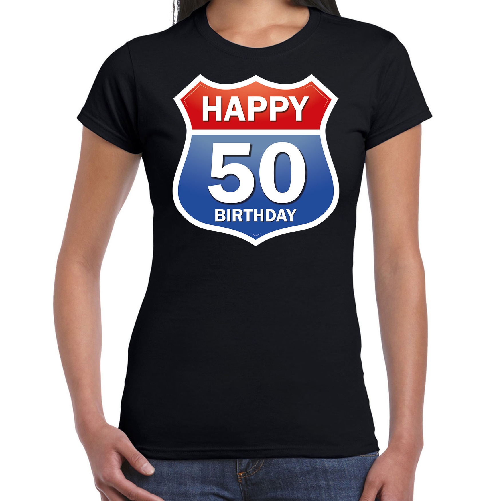 50e verjaardag Happy Birthday shirt-kleding route bord 50 jaar-Sarah zwart voor dames