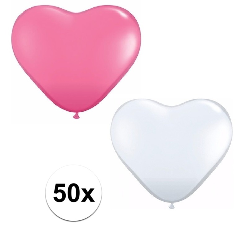 50x huwelijk-valentijn ballonnen wit-roze hartjes versiering