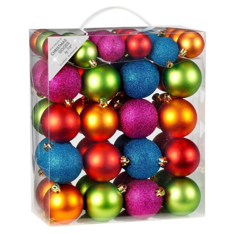 50x Kunststof gekleurde kerstballen pakket 4 en 6 cm