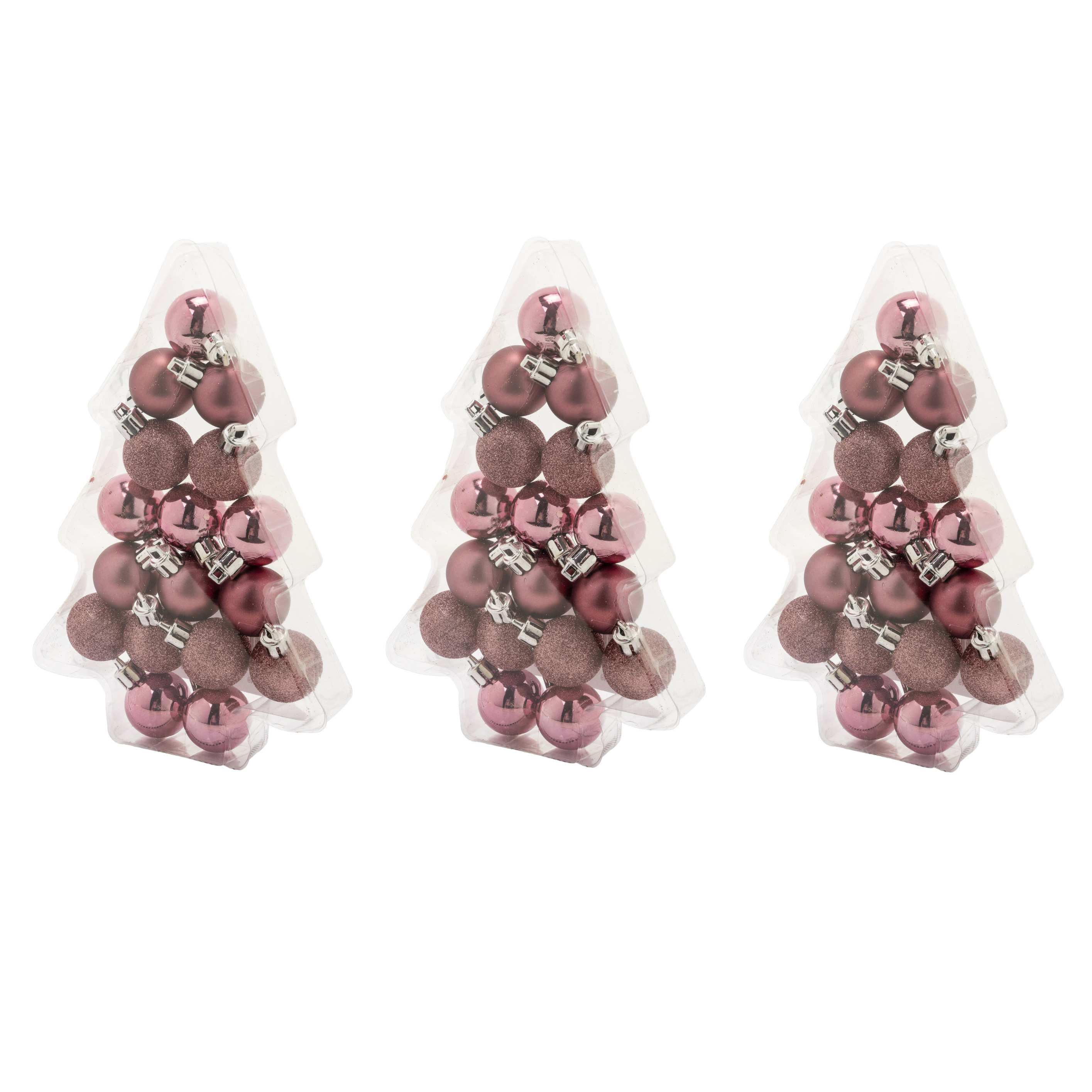 51x stuks kleine kunststof kerstballen roze 3 cm mat-glans-glitter