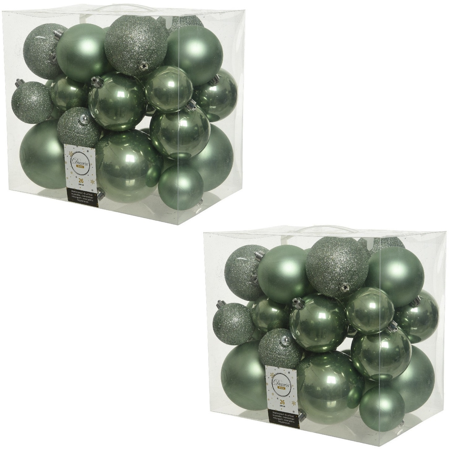 52x Kunststof kerstballen mix salie groen 6-8-10 cm kerstboom versiering-decoratie