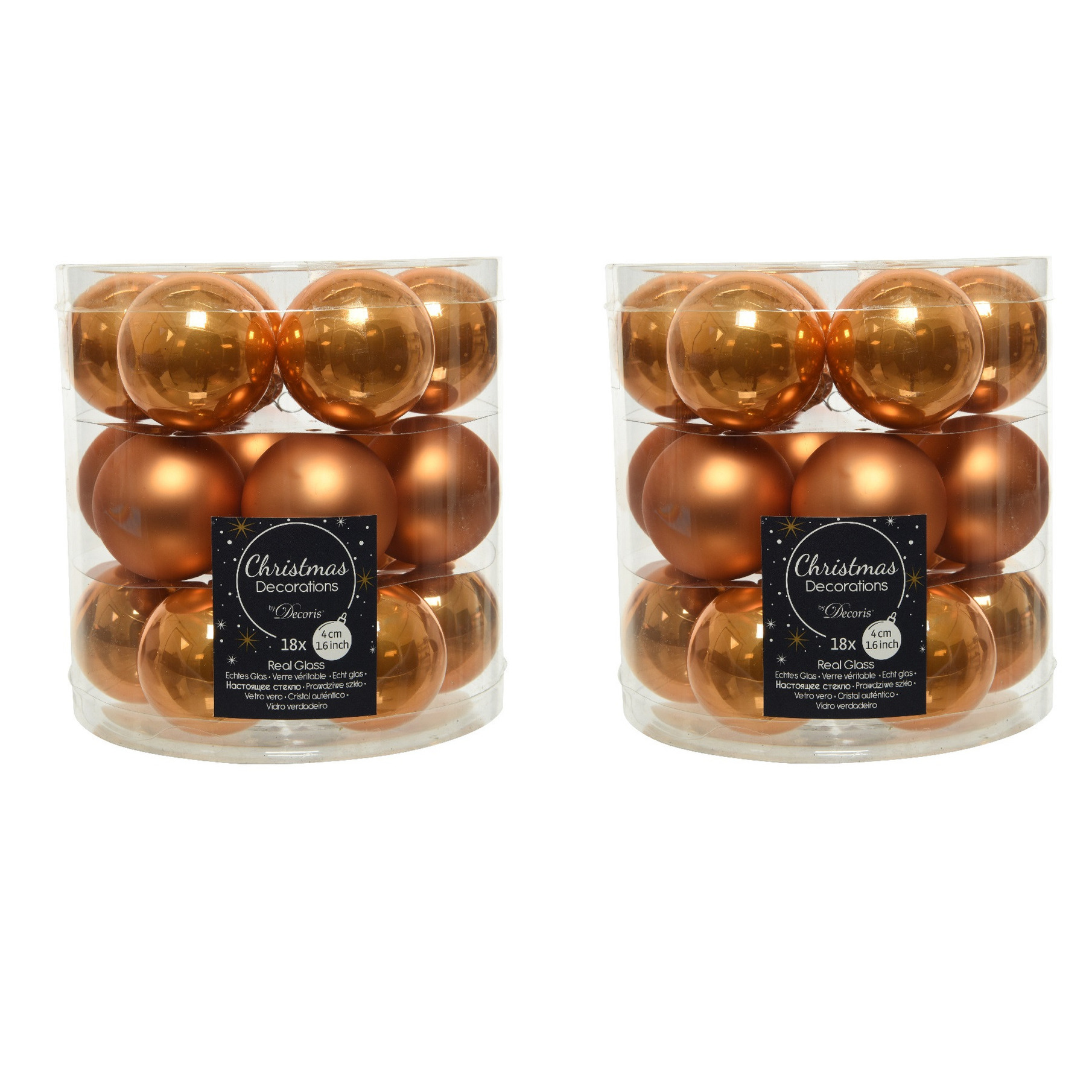 54x stuks kleine glazen kerstballen cognac bruin (amber) 4 cm mat-glans