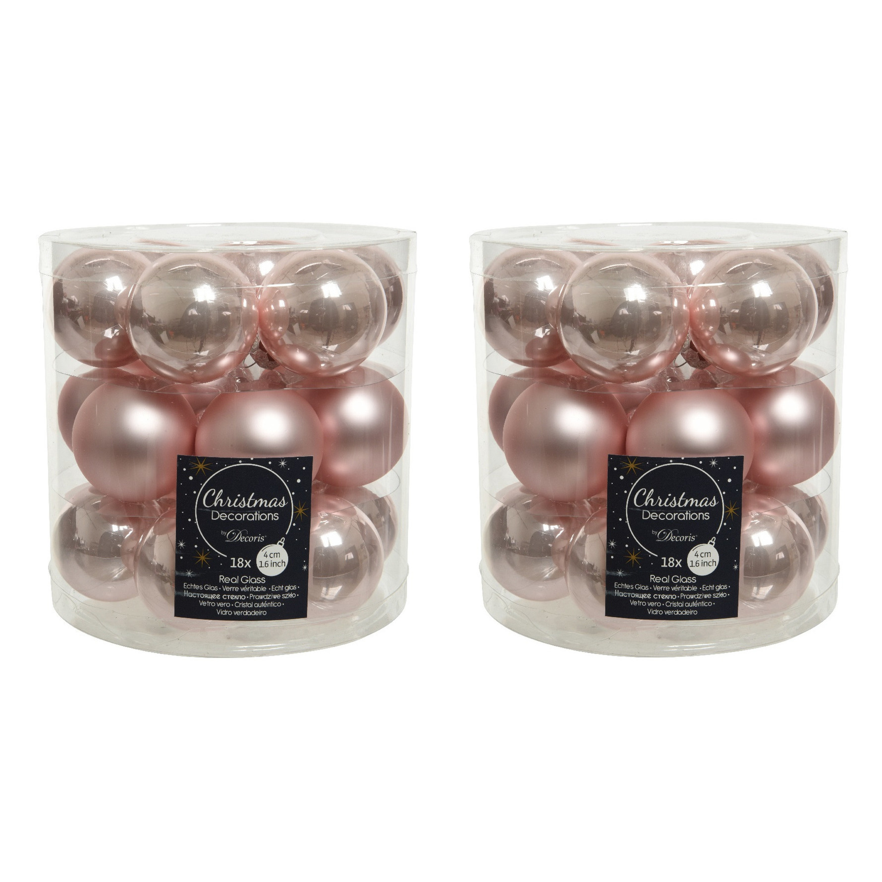 54x stuks kleine glazen kerstballen lichtroze (blush) 4 cm mat-glans