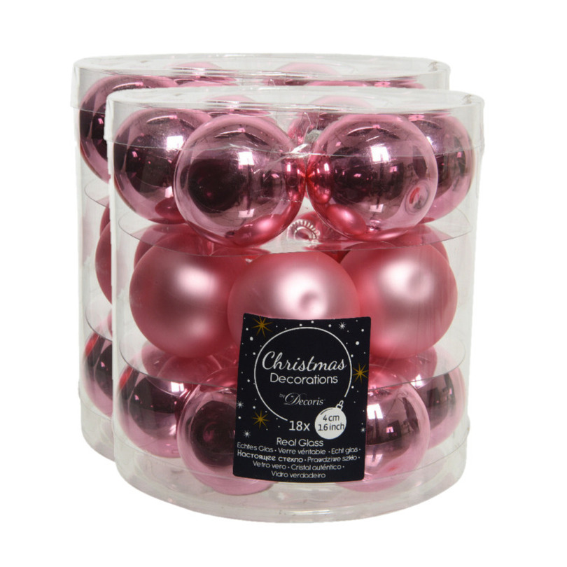 54x stuks kleine glazen kerstballen lippenstift roze 4 cm mat-glans