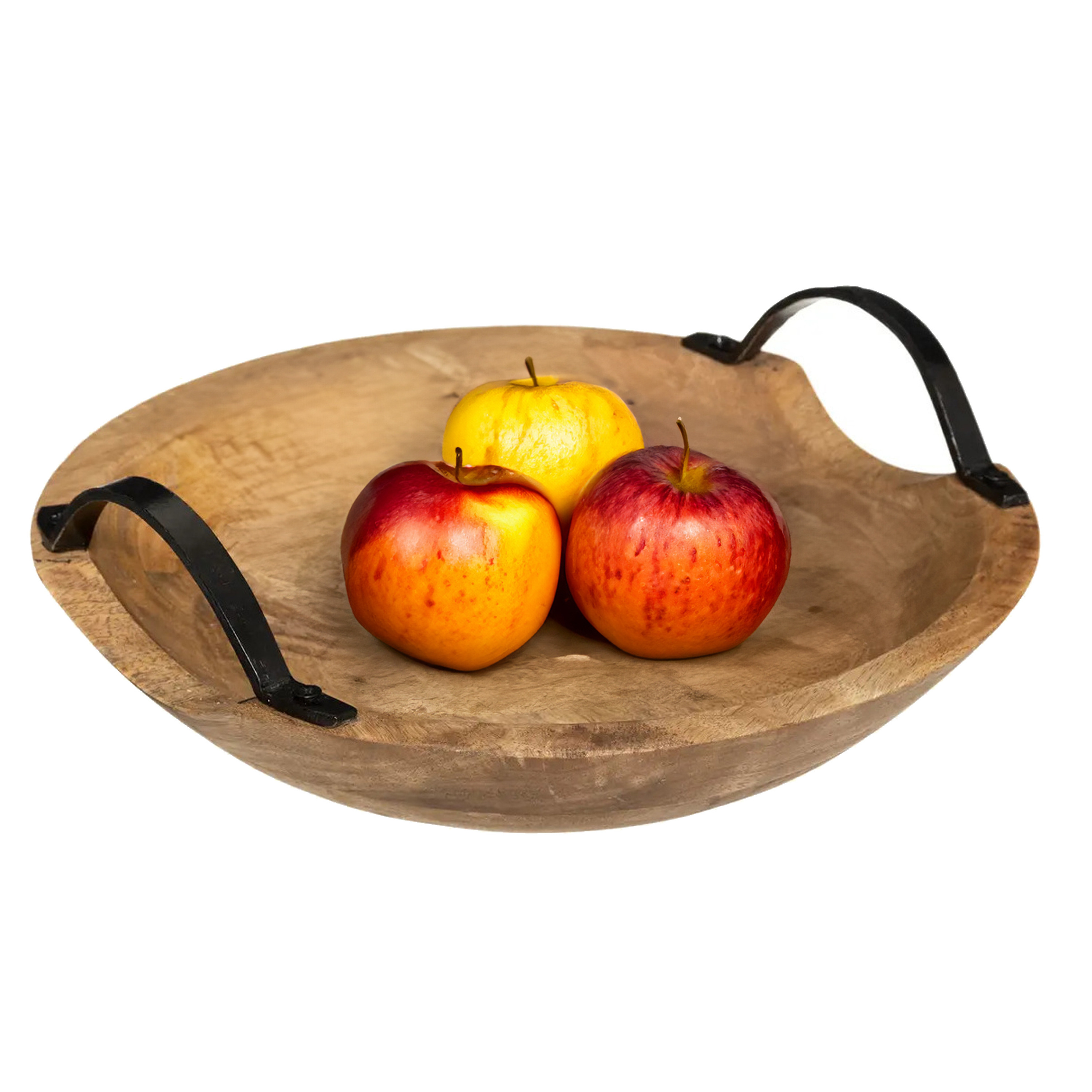 5Five Fruitschaal-fruitmand mango hout D30 x H10 cm met hengsels
