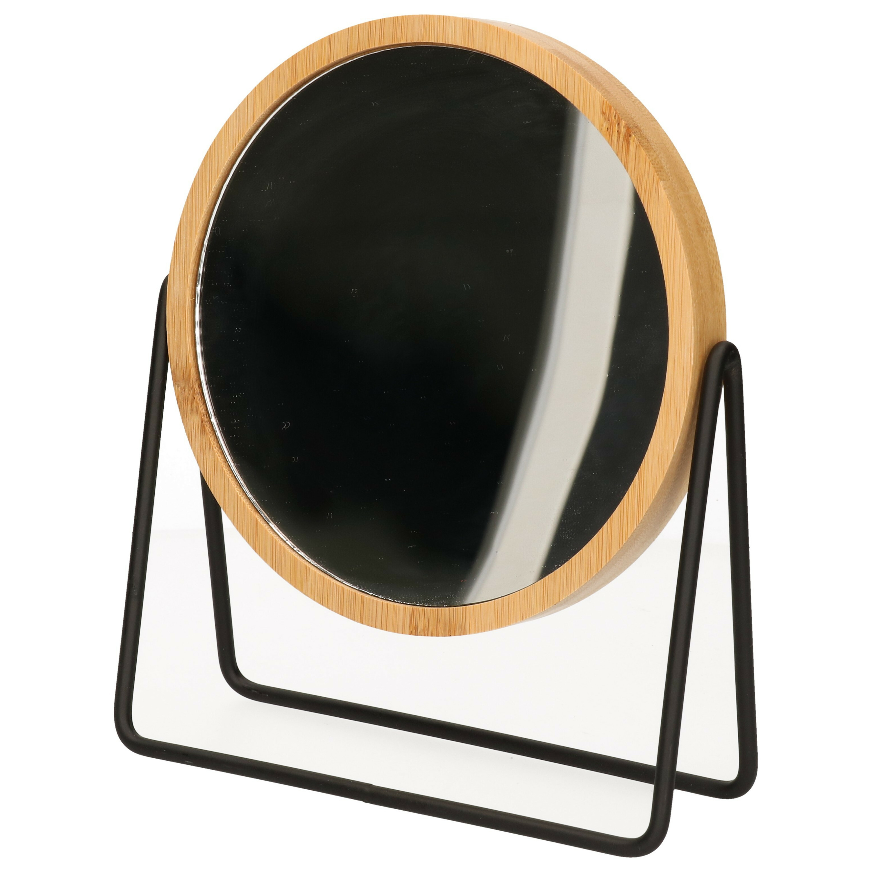 5Five make-up spiegel 3x zoom bamboe-hout 17 x 20 cm lichtbruin-zwart dubbelzijdig