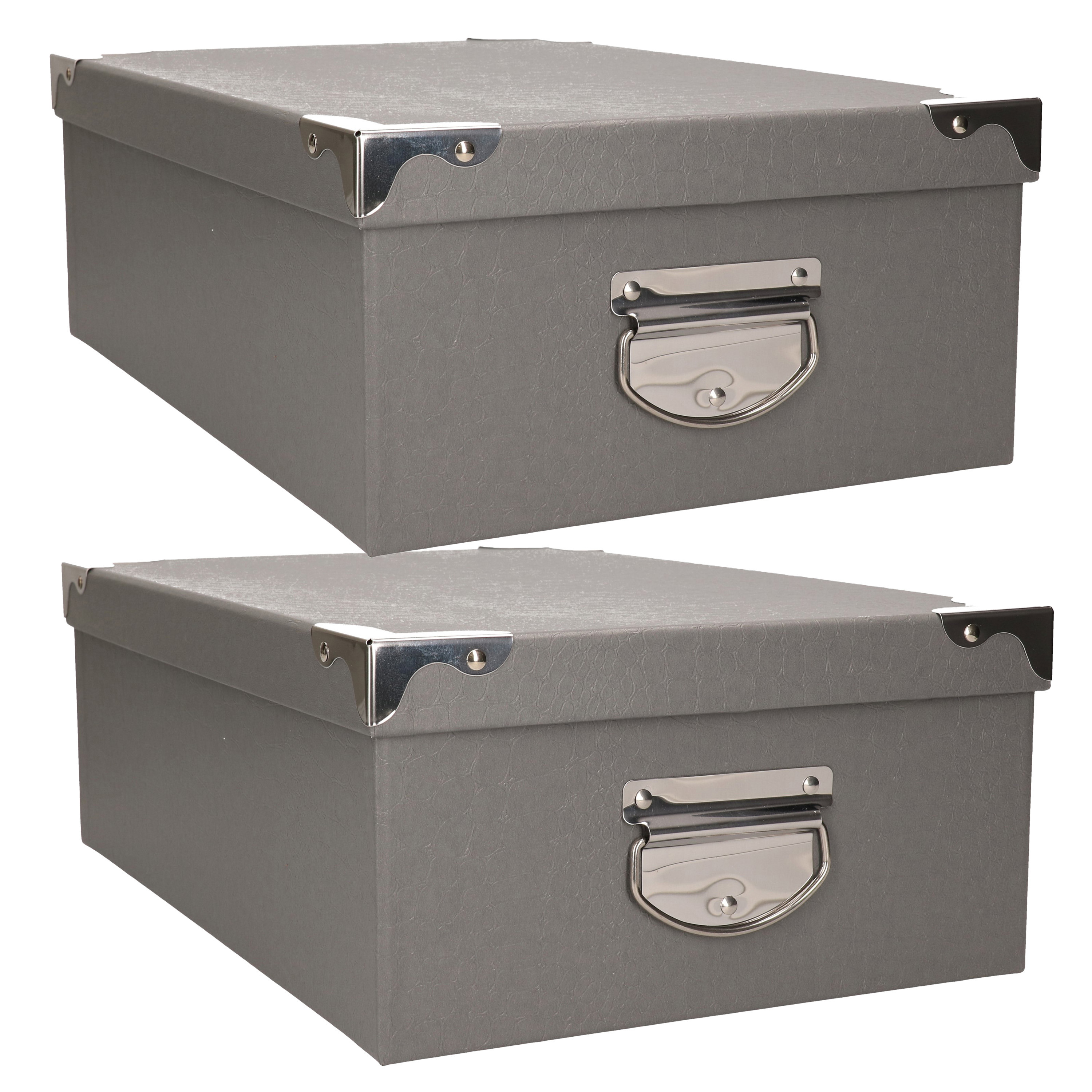 5Five opbergdoos-box 2x grijs L48 x B33.5 x H16 cm stevig karton Crocobox