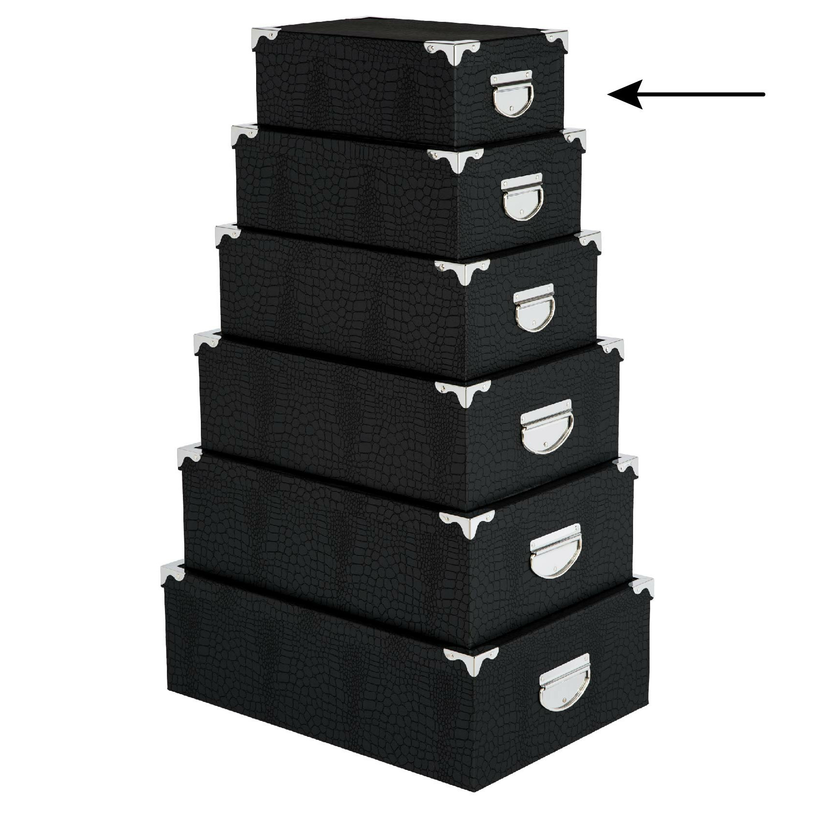 5Five Opbergdoos-box 6x zwart L28 x B19.5 x H11 cm Stevig karton Crocobox