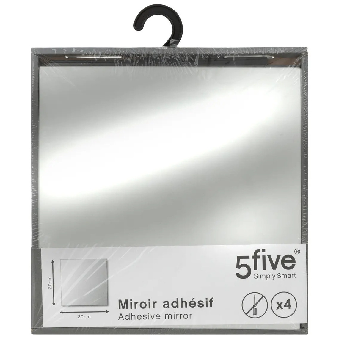 5Five Plak spiegels tegels 4x stuks glas zelfklevend 20 x 20 cm vierkantjes muur-deur-wand