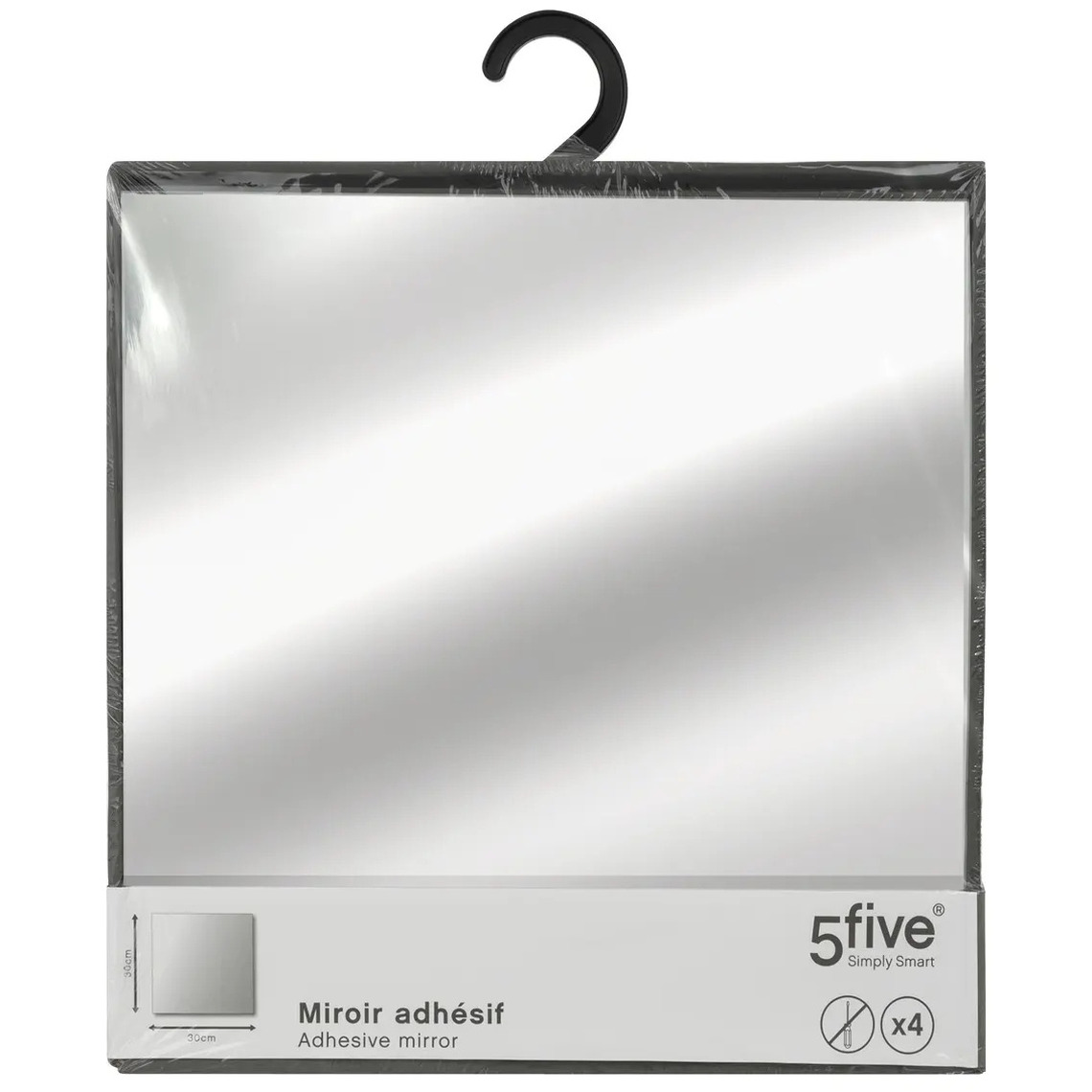 5Five Plak spiegels tegels 4x stuks glas zelfklevend 30 x 30 cm vierkantjes muur-deur-wand