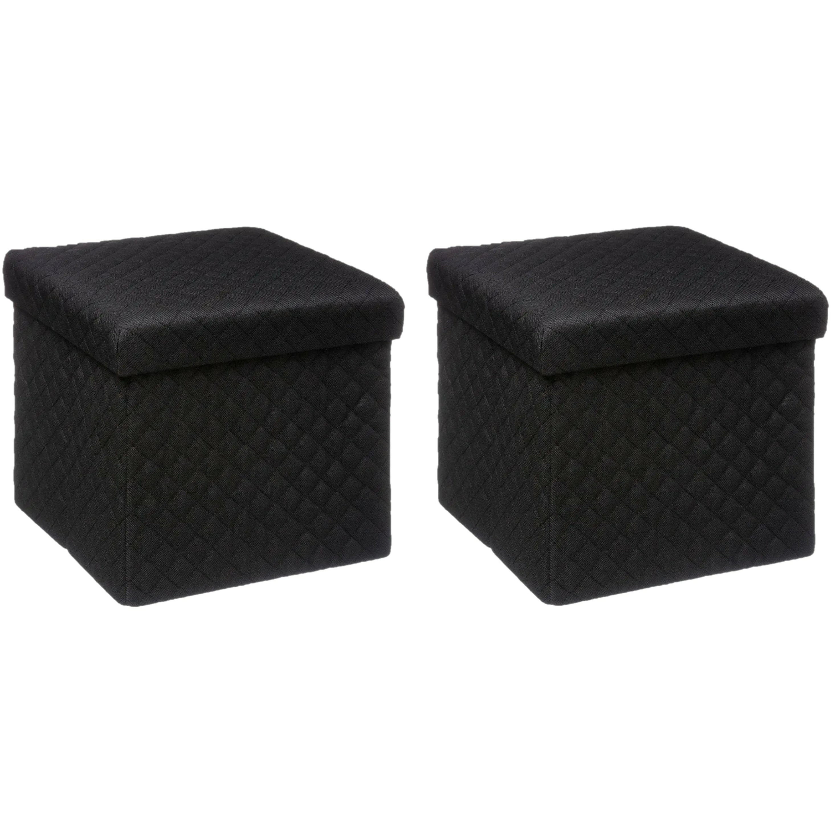 5Five Poef-Hocker-opbergbox 2x zwart polyester-mdf 31 x 31 cm