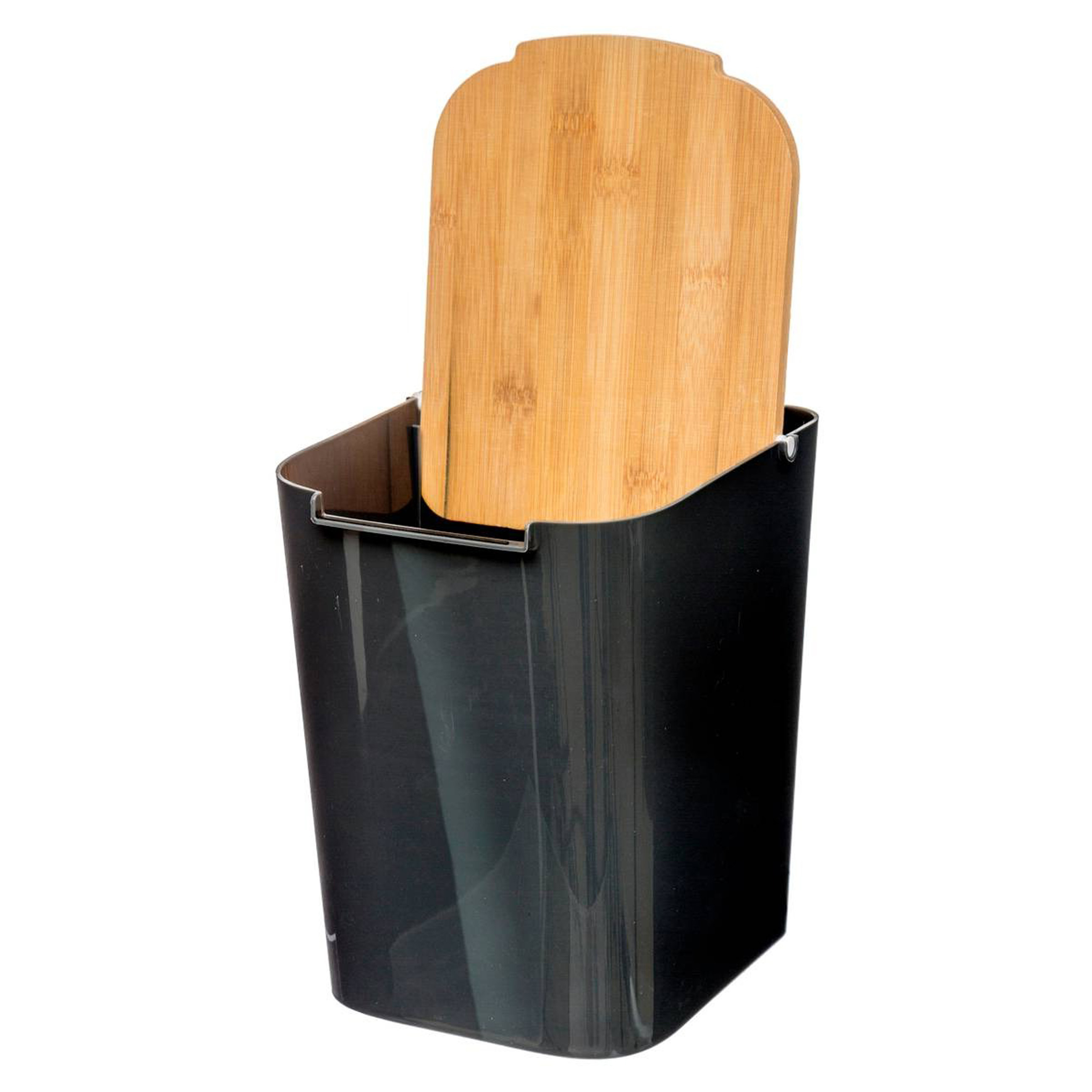 5Five prullenbak-vuilnisbak 5 liter bamboe zwart-lichtbruin 24 x 19 cm badkamer afvalbak