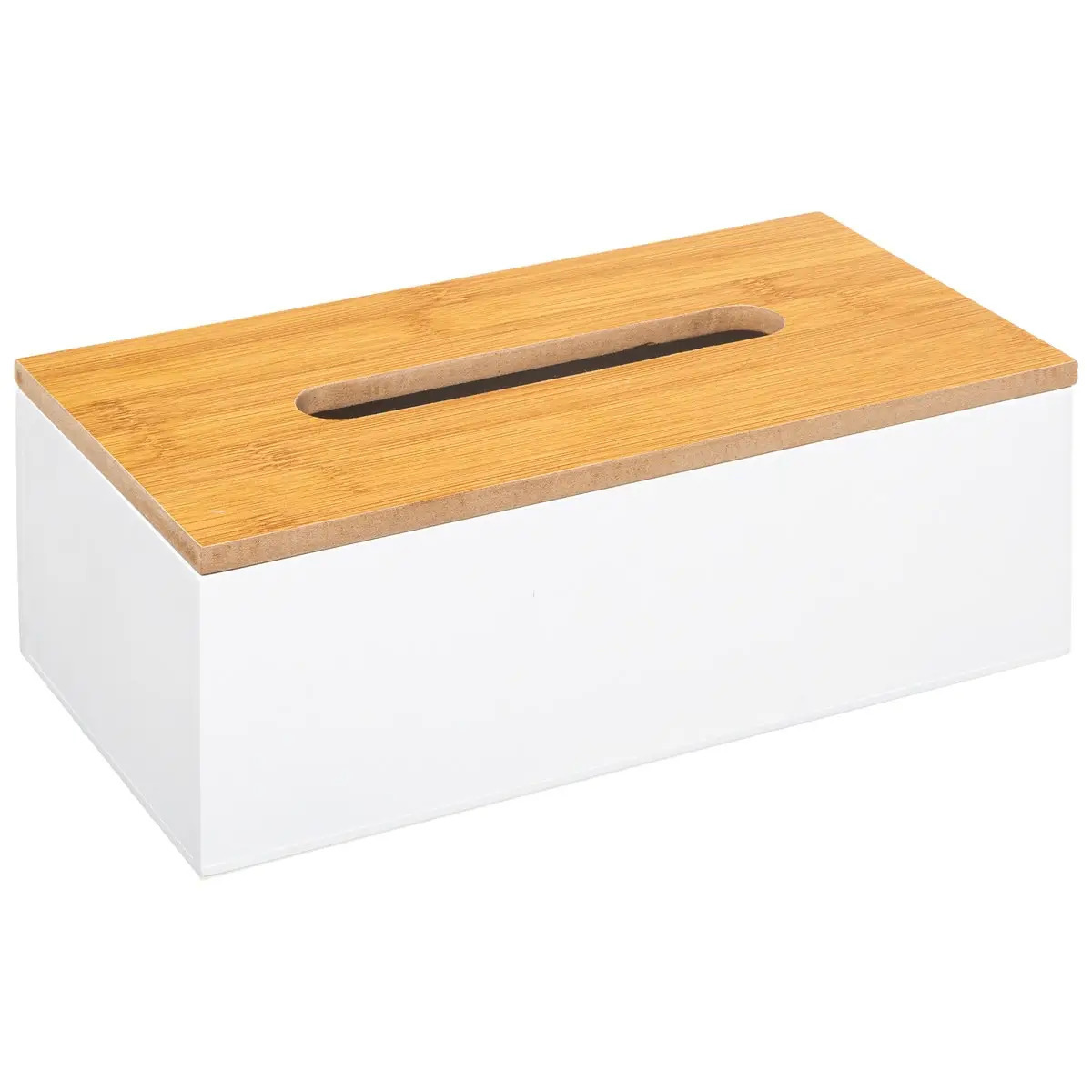 5Five Tissuedoos-zakdoekjes box wit MDF hout bamboe deksel 25 x 13 x 9 cm