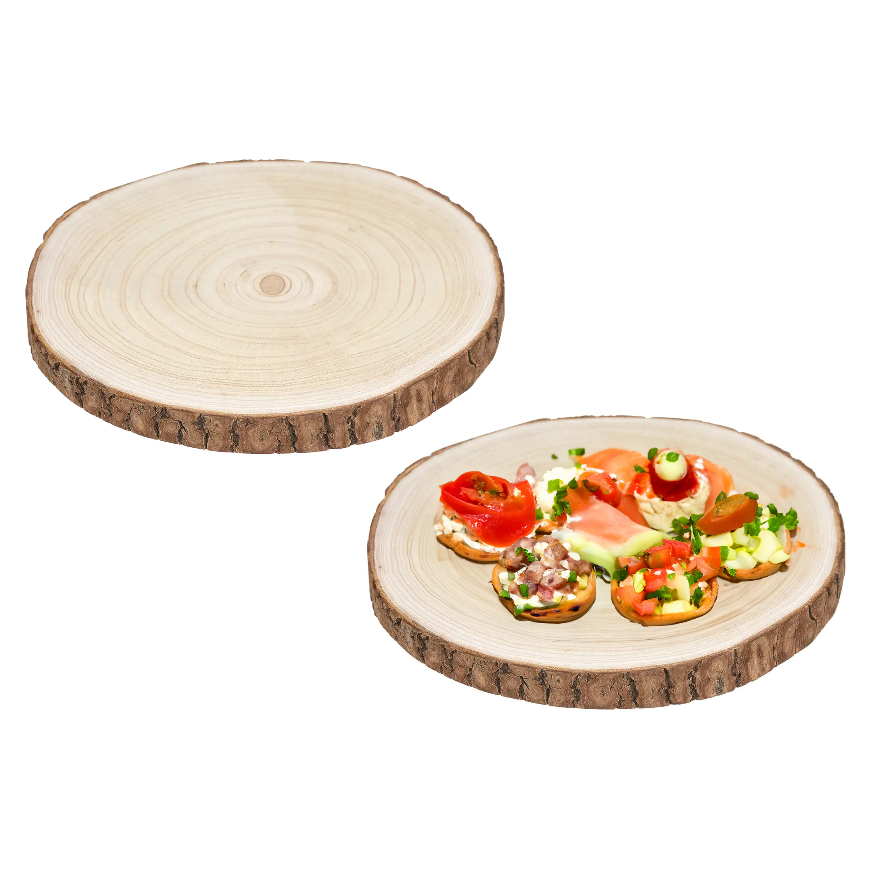 5Five Voedsel-hapjes serveer plank-boomschijf met schors 2x D28 cm rond