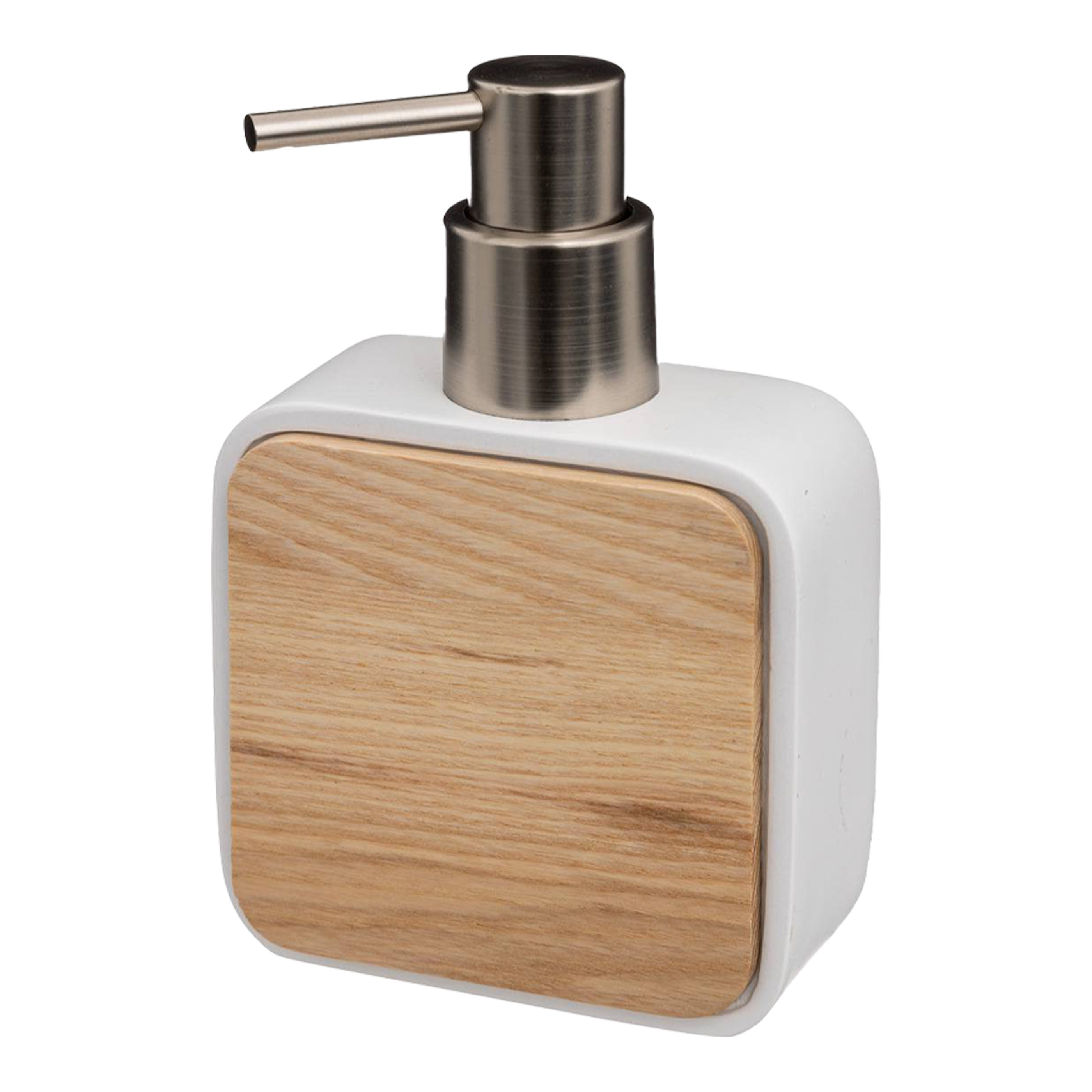 5Five zeeppompje-zeepdispenser wit 10 x 15 cm 200 ml bamboe-kunststeen badkamer hygiene