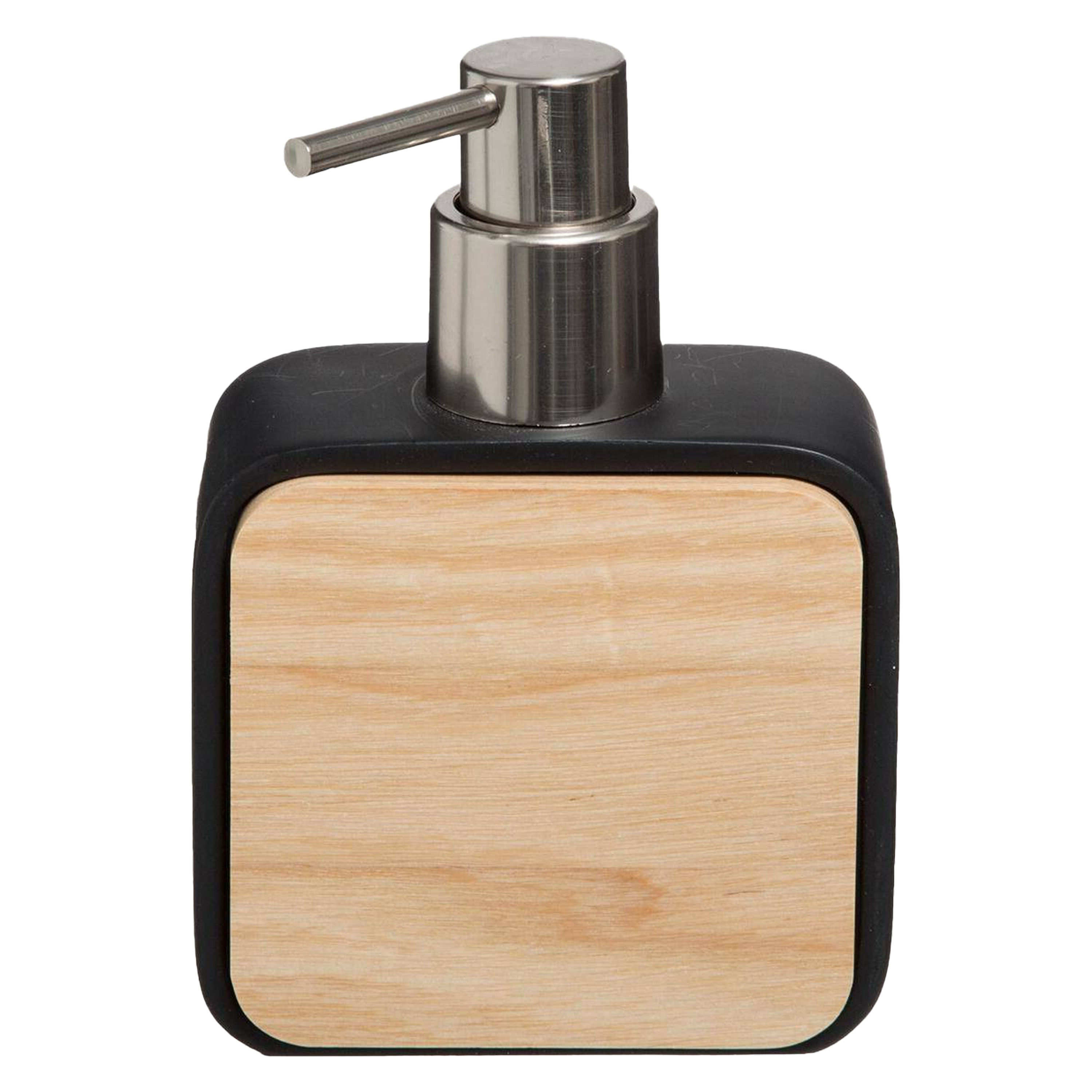5Five zeeppompje-zeepdispenser zwart 10 x 15 cm 200 ml bamboe-kunststeen badkamer hygiene