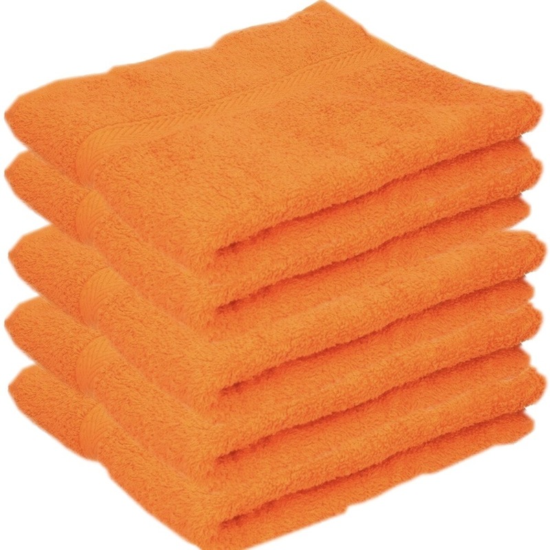 5x Badkamer-douche handdoeken oranje 50 x 90 cm