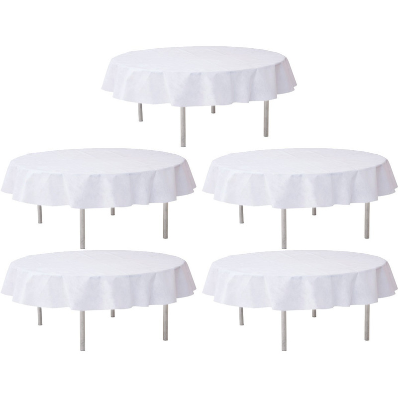5x Bruiloft witte ronde tafelkleden-tafellakens 240 cm non woven polypropyleen
