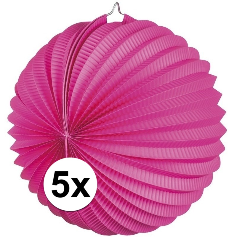 5x Fuchsia roze feest lampionnen 22 cm