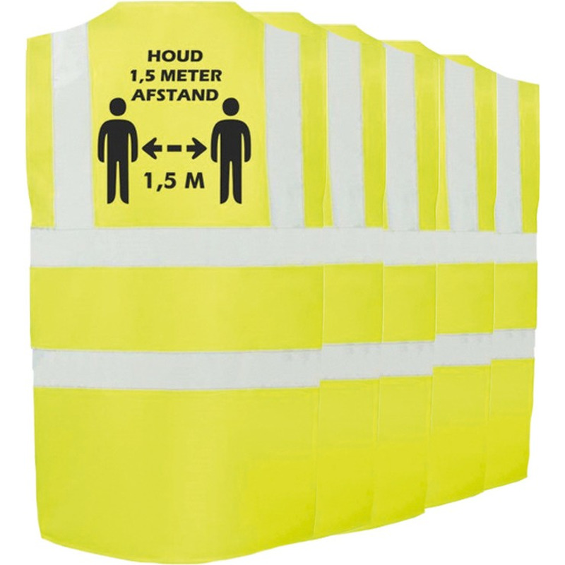 5x Geel Corona veiligheidsvesten 1,5 meter afstand werkkleding voor volwassenen