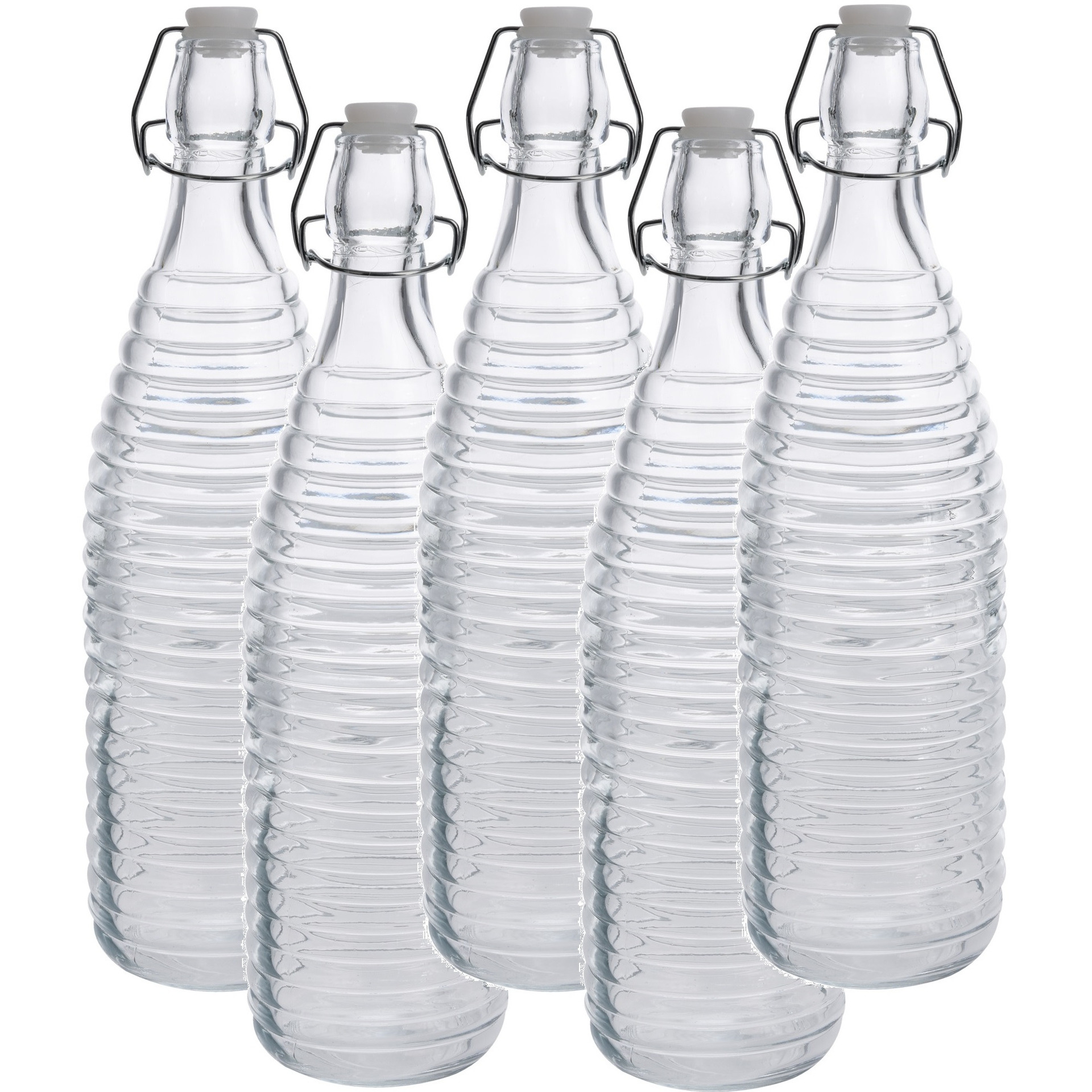 5x Glazen decoratie flessen transparant met beugeldop 1000 ml