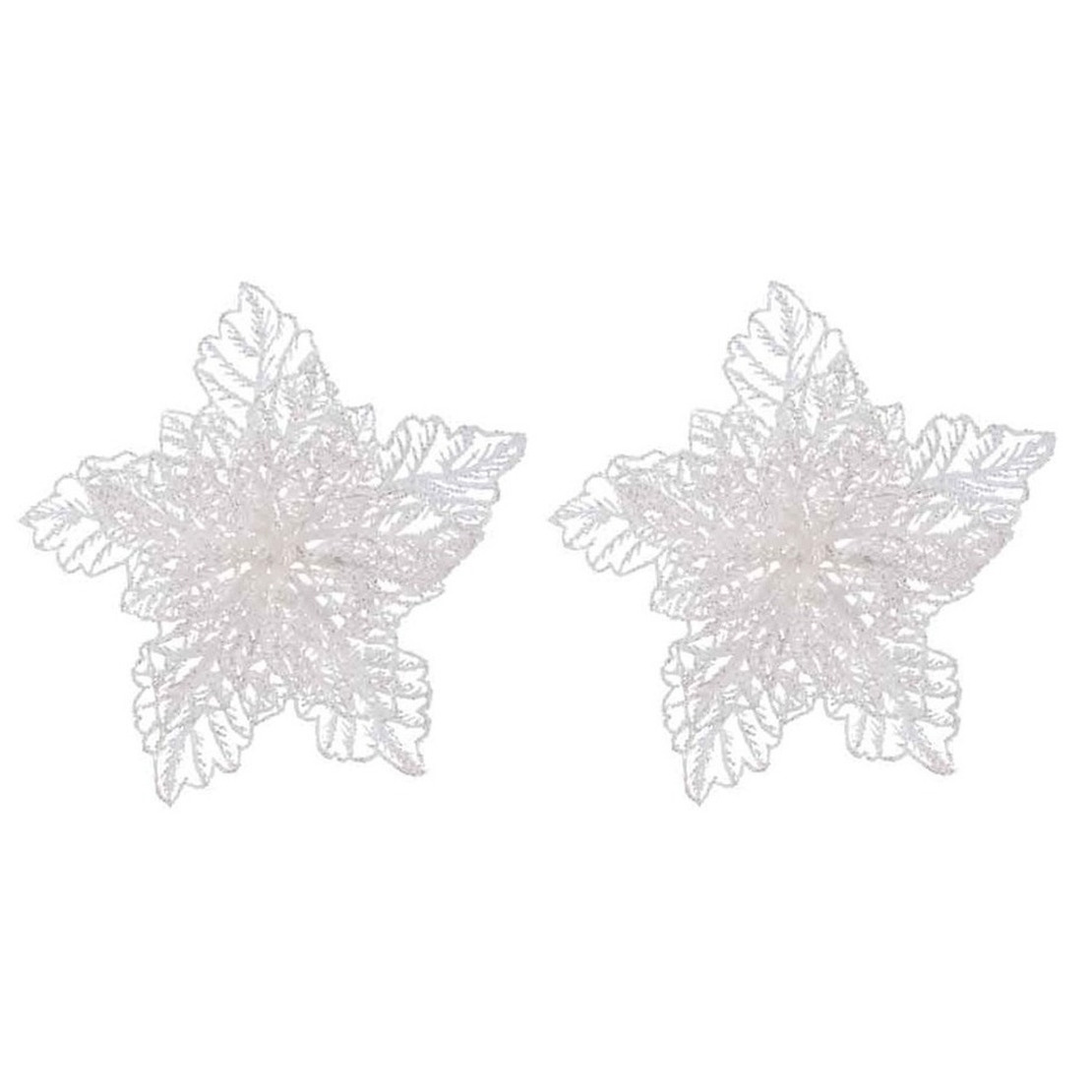 5x Kerstversieringen glitter kerstster bloemen wit op clip 23 x 8 cm