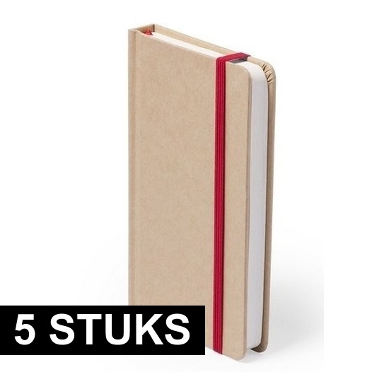 5x Notitieboekje rood elastiek A6 formaat