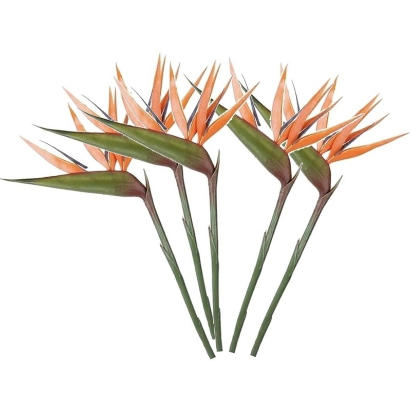 5x Oranje kunst strelitzia-paradijsvogelbloem kunstbloemen 90 cm decoratie