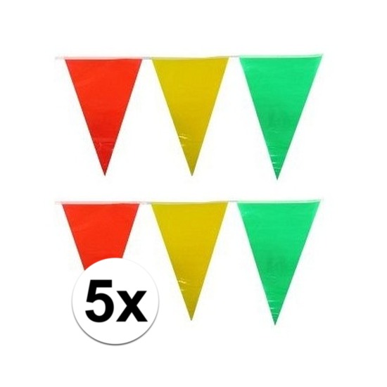 5x plastic vlaggenlijn geel-rood-groen 10 meter