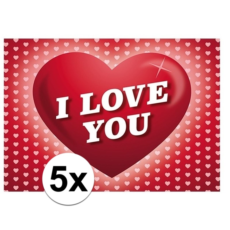 5x Romantische ansichtkaart-Valentijnskaart met hartjes
