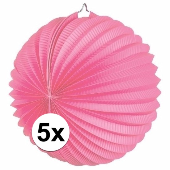 5x Roze feest lampionnen 22 cm