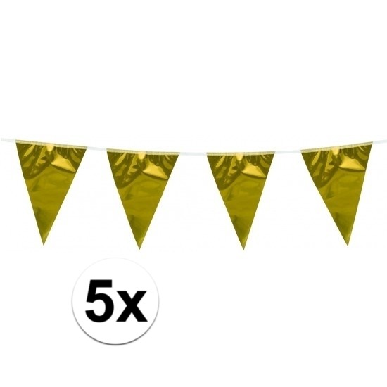 5x stuks Goudkleurige slingers-vlaggetjes 10 meter