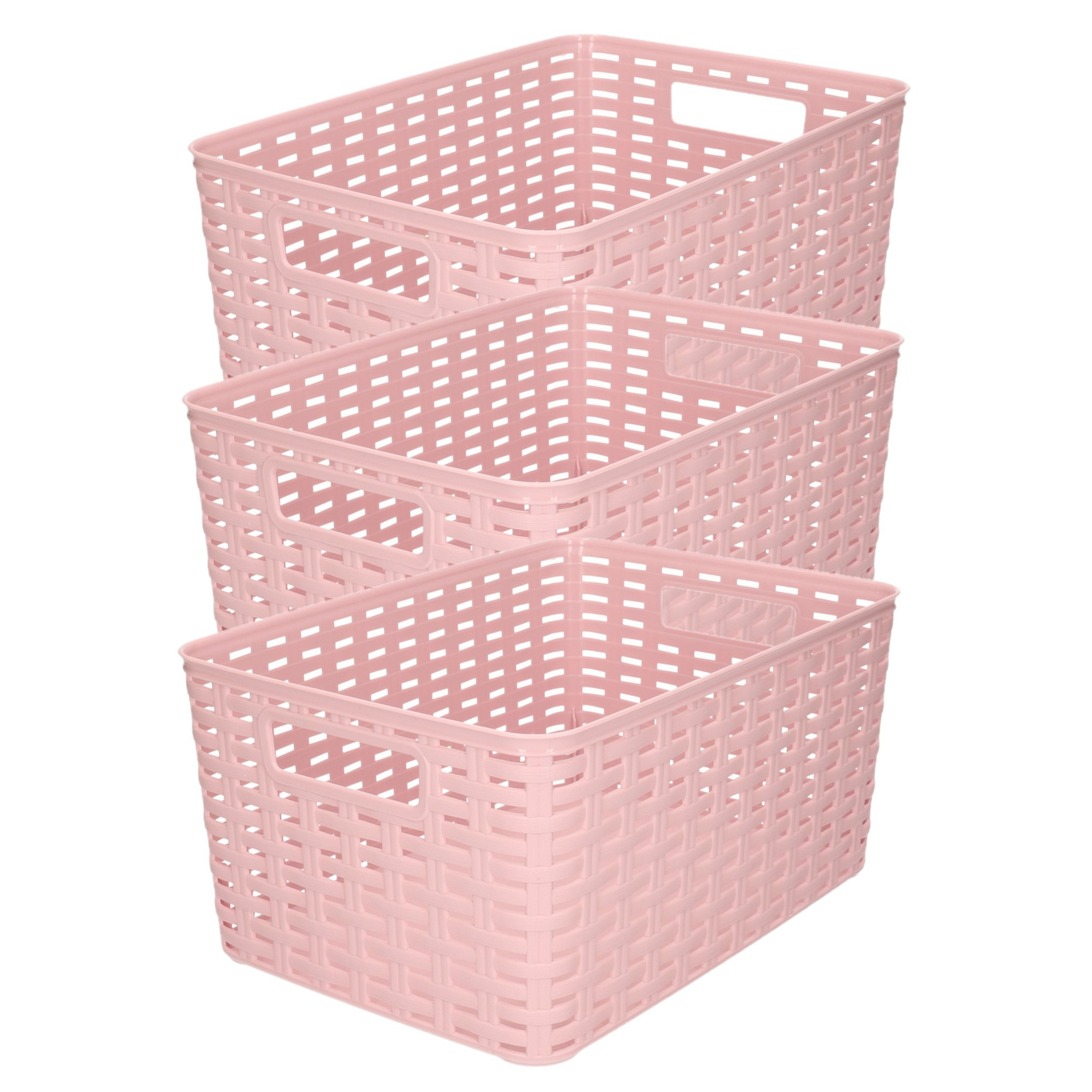 5x stuks rotan gevlochten opbergmand-opbergbox kunststof Oud roze 22 x 33 x 16 cm