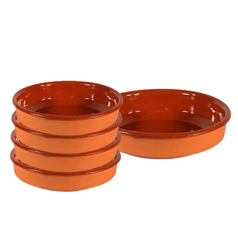 5x Terracotta hapjes-tapas borden-schalen 18 cm-35 cm