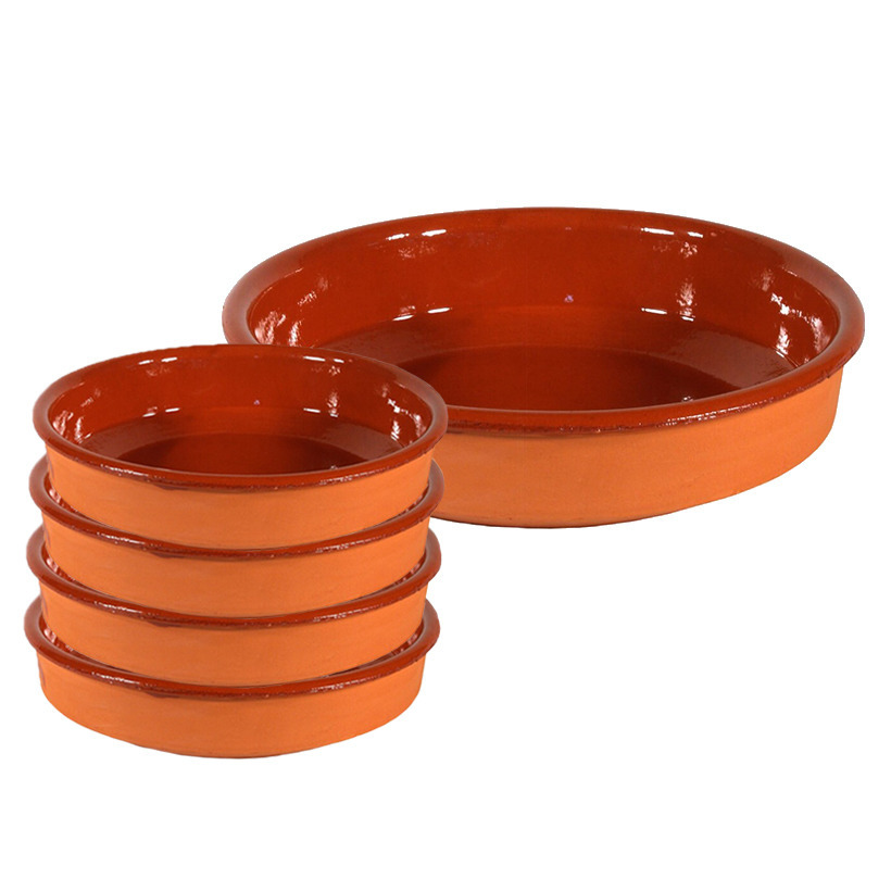 5x Terracotta hapjes-tapas borden-schalen 18 cm-40 cm