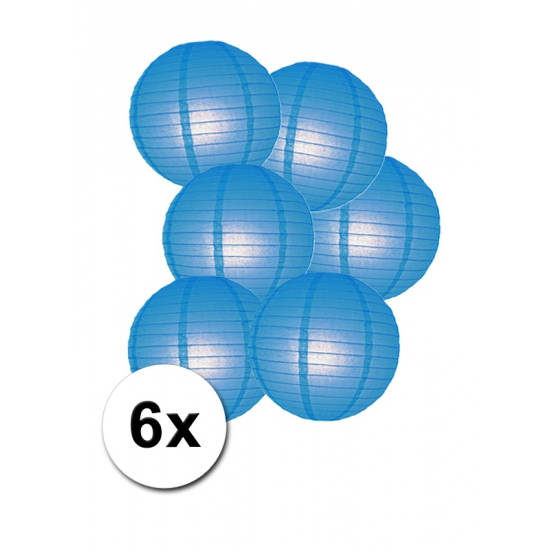 6 blauwe lampionnen van papier 25 cm